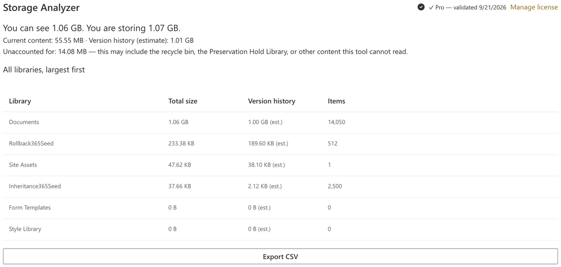 Storage Analyzer web part in SharePoint