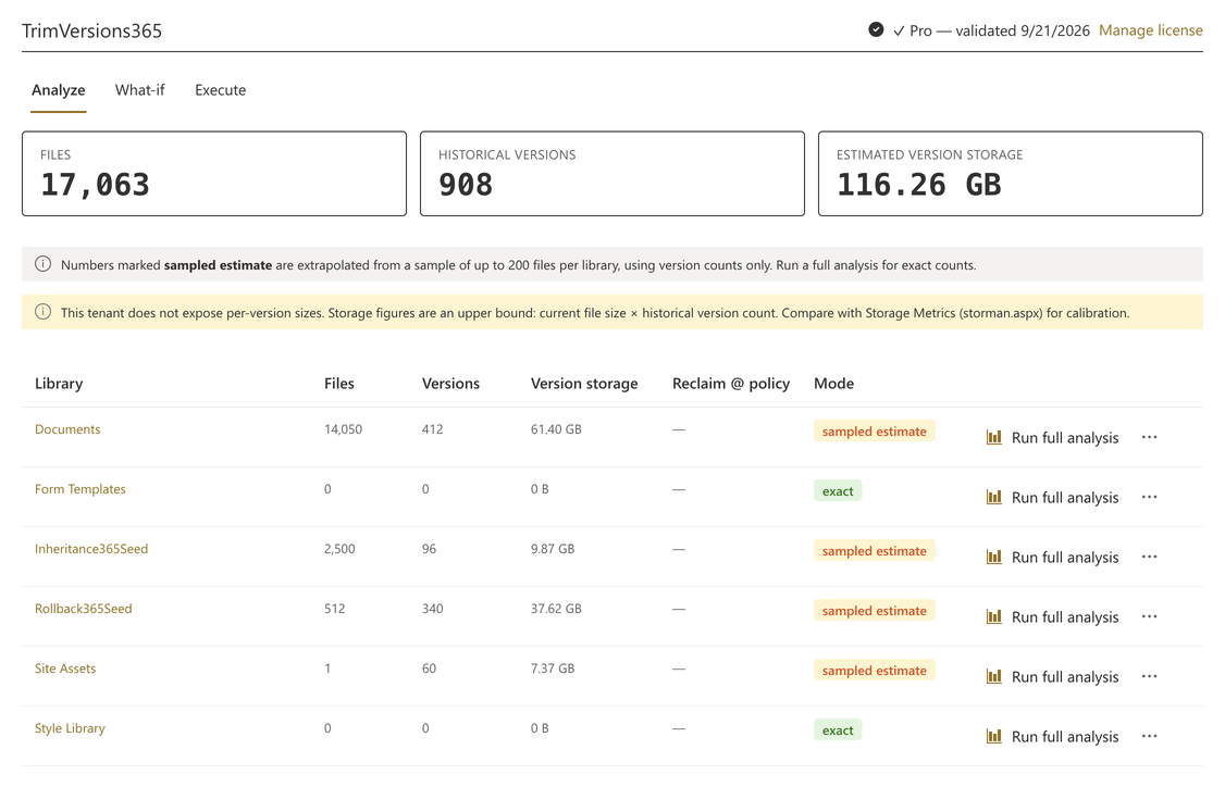 TrimVersions365 web part in SharePoint