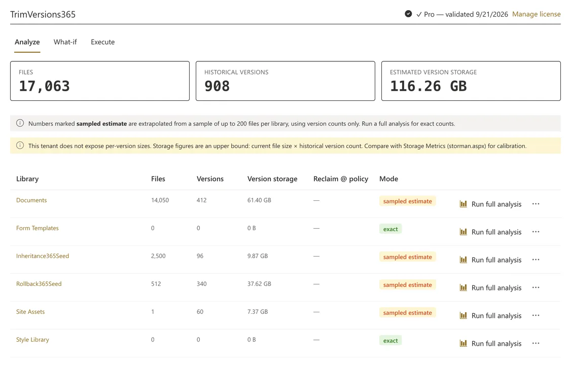 TrimVersions365 web part in SharePoint