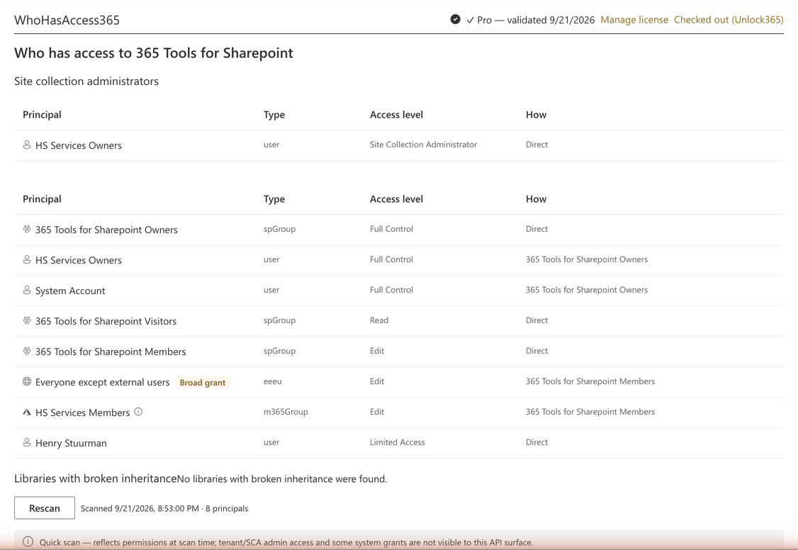 WhoHasAccess365 web part in SharePoint